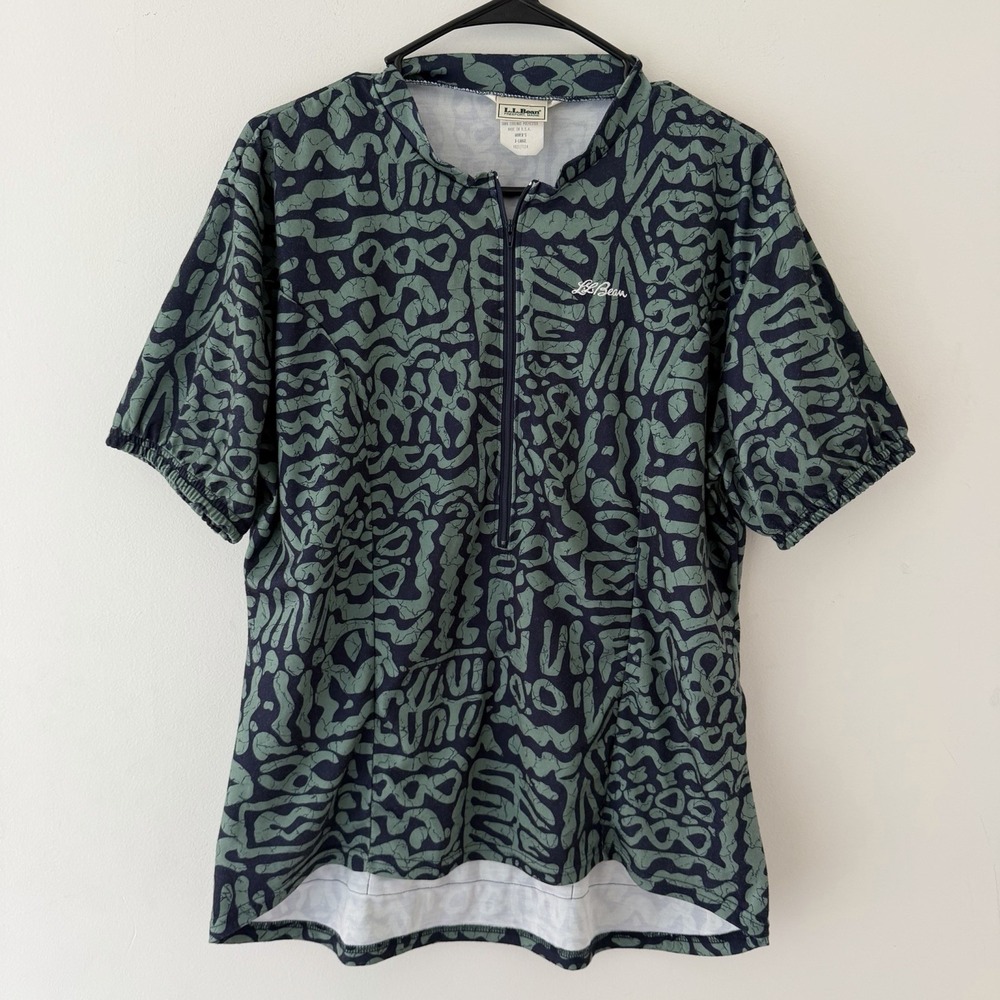 L.L.Bean USA Made Coolmax Quarter Zip Womens XL Abstract Print Gorpcore Art Top